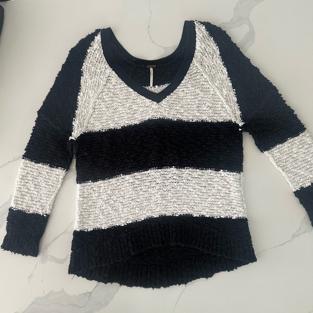 Black and White Striped Free People Women's Sweater